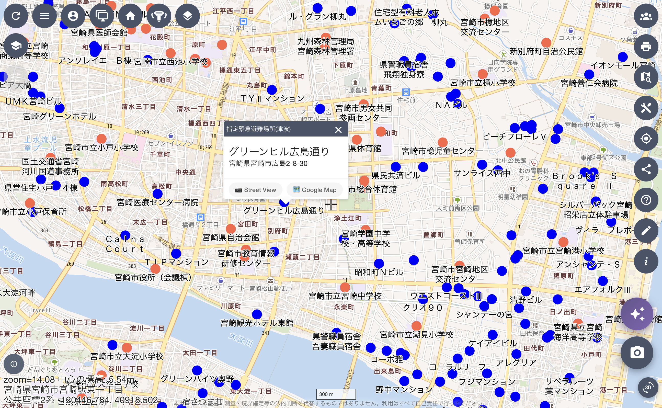 OH3で表示した指定緊急避難場所